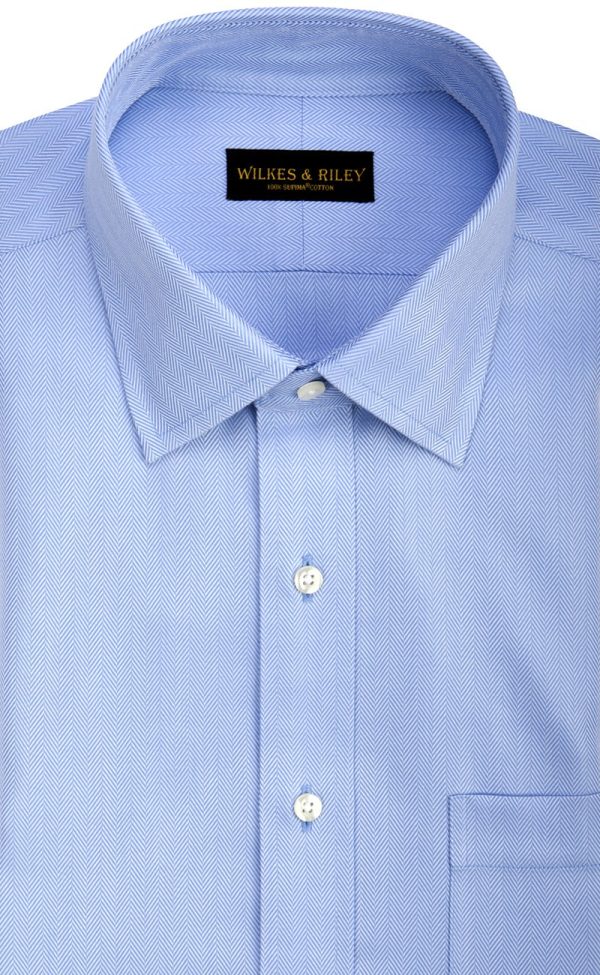 Classic Fit Blue Herringbone Spread Collar Supima® Cotton Non-Iron Dress Shirt (B T) Hot on Sale