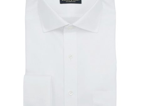 Tailored Fit White Royal Oxford English Spread Collar French Cuff Supima® Cotton Non-Iron Dress Shirt For Cheap