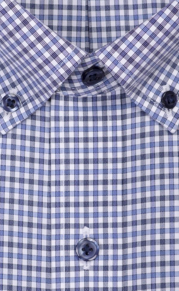 Classic Fit Blue & Dark Grey Check Button-Down Collar Supima® Non-Iron Cotton Broadcloth Sport Shirt (B T) Supply