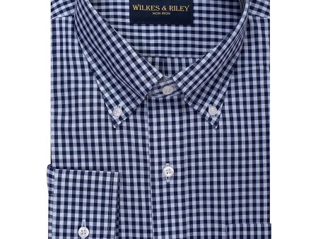 Tailored Fit Sky Navy large Gingham Button-Down Collar Supima® Non-Iron Cotton Broadcloth Sport Shirt Online Sale