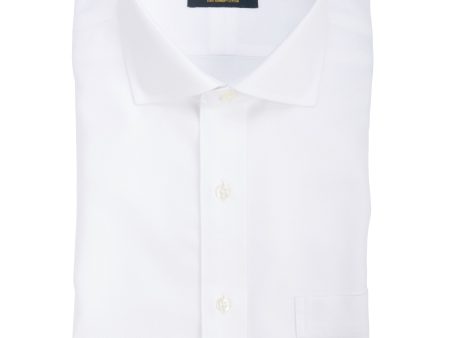 Tailored fit White Herringbone English Spread Collar Supima® Cotton Non-Iron Dress Shirt (B T) For Sale