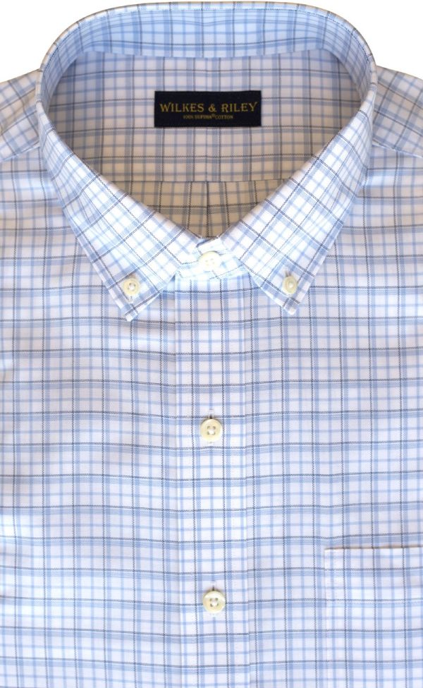 Classic Fit Blue   Navy Twill Check Button-Down Collar Supima® Cotton Non-Iron Sport Shirt (B T) For Discount