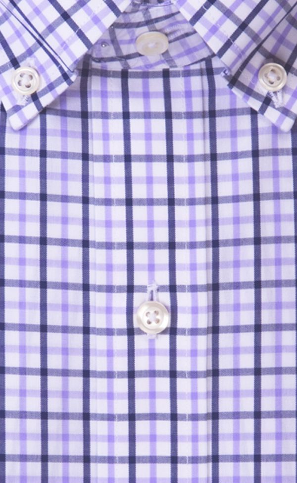 Tailored Fit Lavender   Navy Tattersall Button-Down Collar Supima® Cotton Non-Iron Broadcloth Sport Shirt (B T) Discount