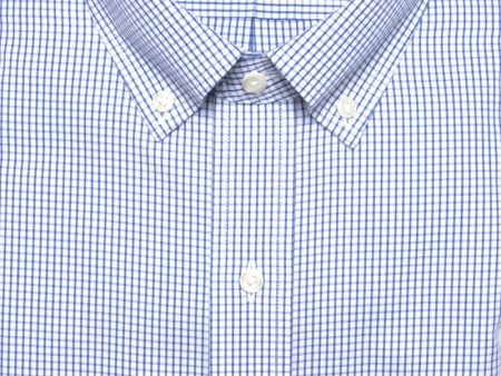 Classic Fit Blue Check Button-Down Collar Supima® Cotton Non-Iron Pinpoint Oxford Dress Shirt (B T) Sale