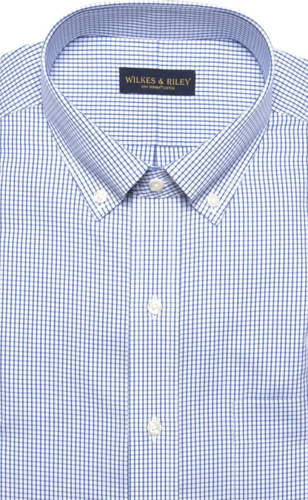 Classic Fit Blue Check Button-Down Collar Supima® Cotton Non-Iron Pinpoint Oxford Dress Shirt (B T) Sale