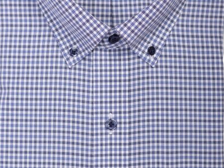 Classic Fit Blue & Dark Grey Check Button-Down Collar Supima® Non-Iron Cotton Broadcloth Sport Shirt (B T) Supply