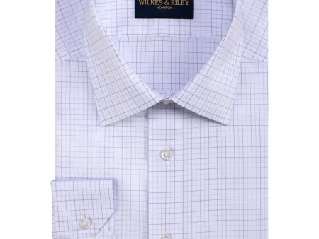 Classic Fit Blue Lt Blue Tattersall Spread Collar Non-Iron Broadcloth Dress Shirt on Sale