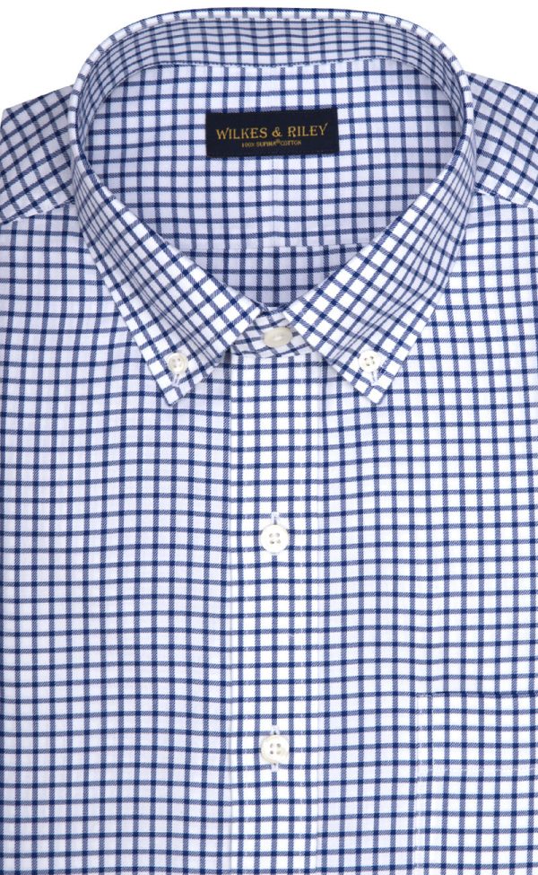 Classic Fit Blue Twill Check Button-Down Collar Supima® Cotton Non-Iron Sport Shirt Online Sale