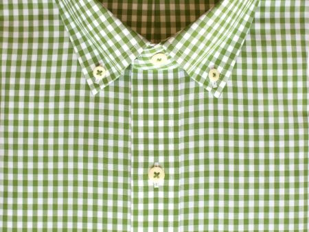 Tailored Fit Green Gingham Button-Down Collar Supima® Non-Iron Cotton Broadcloth Sport Shirt (B T) Hot on Sale