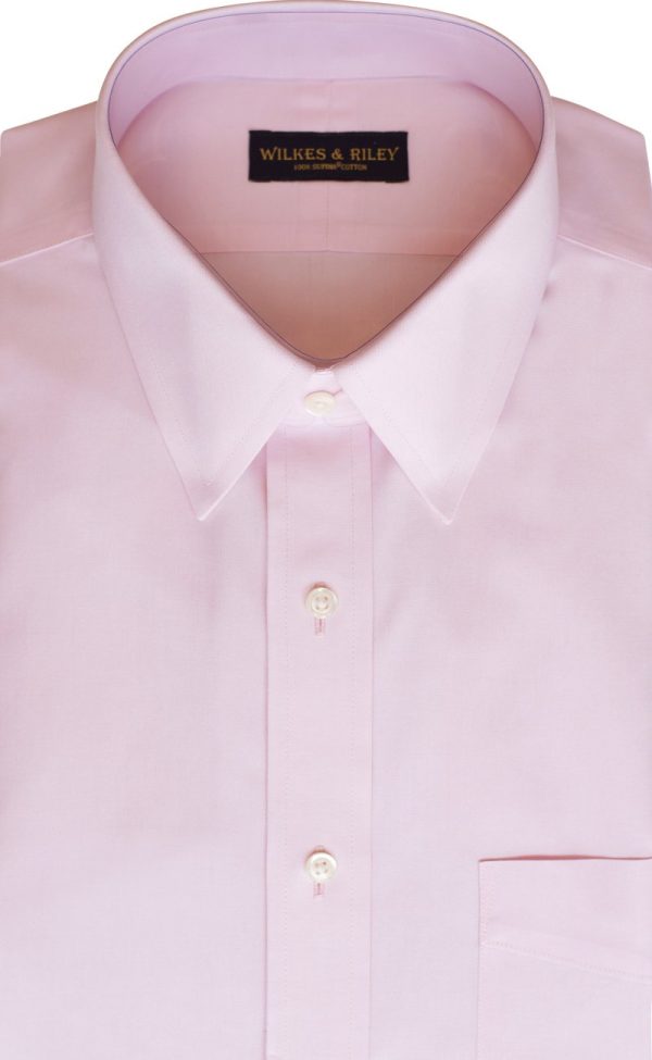 Classic Fit Pink Solid Point Collar Supima® Cotton Non-Iron Pinpoint Oxford Dress Shirt (B T) For Sale