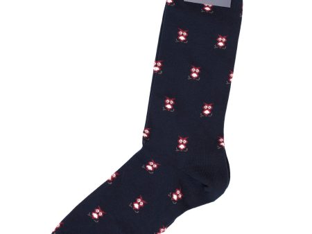 Navy Owls Cotton Sock - Mid Calf Online Hot Sale