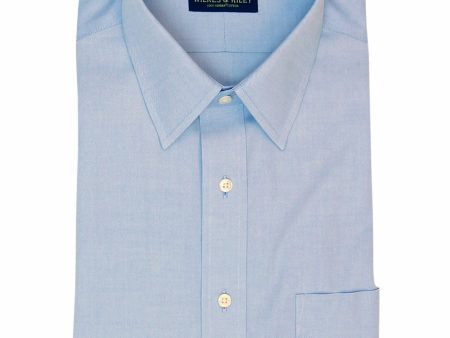 Classic Fit Blue Solid Point Collar Supima® Cotton Non-Iron Pinpoint Oxford Dress Shirt Discount