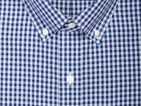 Classic Fit Sky   Navy Large Gingham Check Button-Down Collar Supima® Non-Iron Cotton Broadcloth Sport Shirt For Cheap