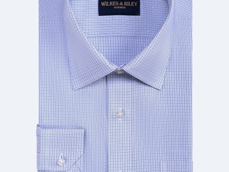 Classic Fit Blue   Navy Microcheck Spread Collar  Non-Iron Broadcloth Dress Shirt Online