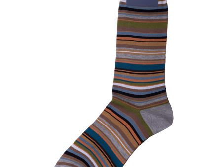 Green, Grey, Teal Multi Stripe Cotton - Mid Calf Sale