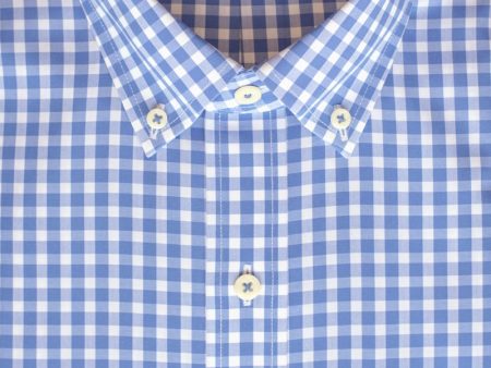 Classic Fit Blue Gingham Button-Down Collar Supima® Non-Iron Cotton Broadcloth Sport Shirt (B T) Cheap