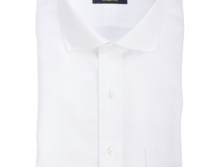 Tailored fit White Herringbone English Spread Collar Supima® Cotton Non-Iron Dress Shirt Online