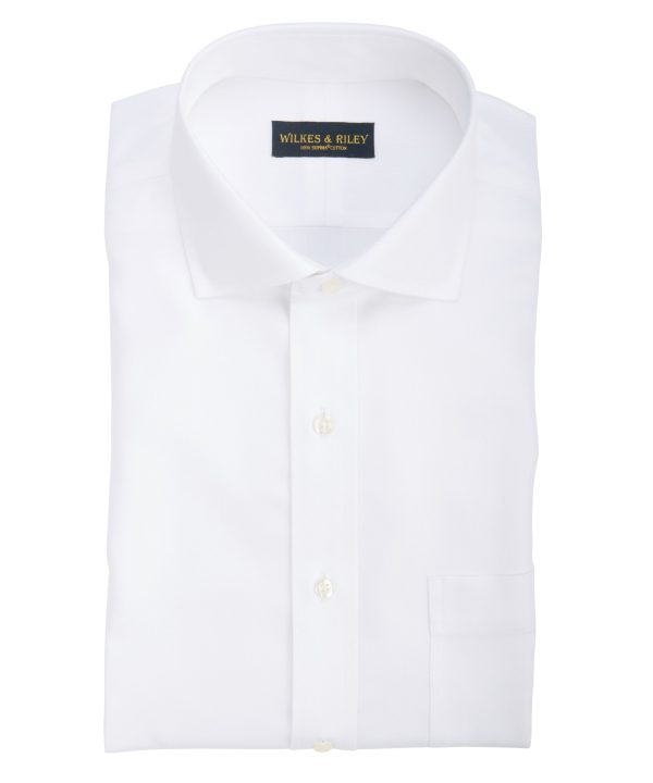 Tailored fit White Herringbone English Spread Collar Supima® Cotton Non-Iron Dress Shirt Online