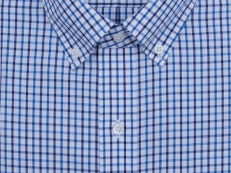 Classic Fit Blue   Navy Tattersall Button-Down Collar Supima® Cotton Non-Iron Broadcloth Sport Shirt Sale