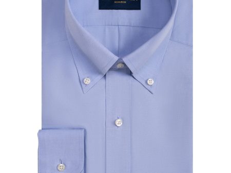 Classic Fit Blue Solid Button-Down Collar Non-Iron Pinpoint Oxford Dress Shirt Sale