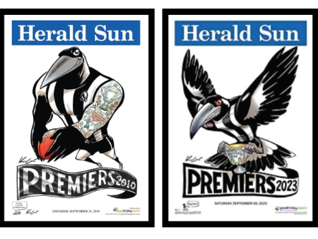 2 X OFFICIAL HERALD SUN MARK KNIGHT COLLINGWOOD MAGPIES 2010 & 2023 FRAMES Online Hot Sale