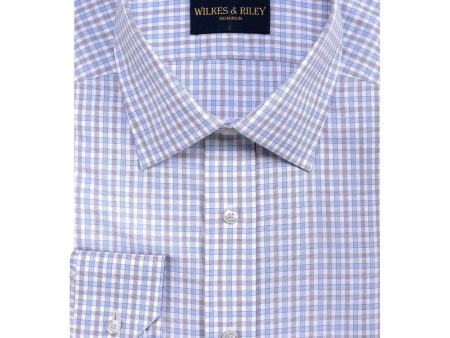 Tailored Fit Sky Grey EOE Check Spread Collar  Non-Iron Broadcloth Dress Shirt on Sale