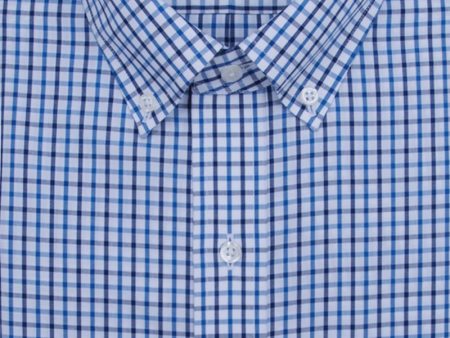 Classic Fit Blue   Navy Tattersall Button-Down Collar Supima® Cotton Non-Iron Broadcloth Sport Shirt (B T) Discount