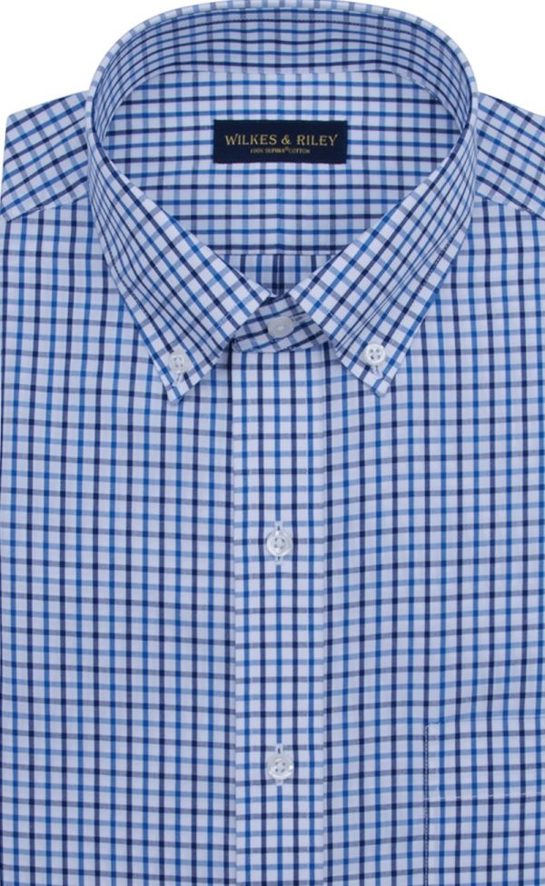 Classic Fit Blue   Navy Tattersall Button-Down Collar Supima® Cotton Non-Iron Broadcloth Sport Shirt (B T) Discount