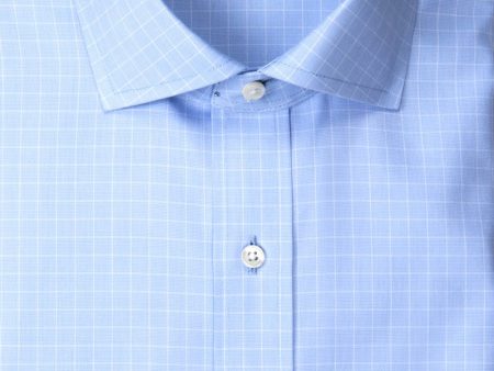 Classic Fit Light Blue Ground Check English Spread Collar Supima® Cotton Non-Iron Pinpoint Oxford Dress Shirt (B T) Discount