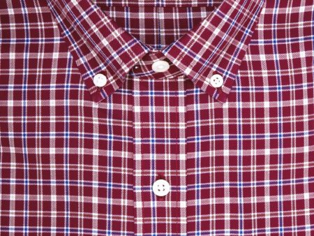 Tailored Fit Burgundy Multi Plaid Twill Button-Down Collar Supima® Cotton Non-Iron Sport Shirt (B T) Hot on Sale