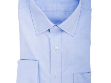 Classic Fit Blue Solid Spread Collar French Cuff Supima® Cotton Non-Iron Pinpoint Oxford Dress Shirt For Cheap