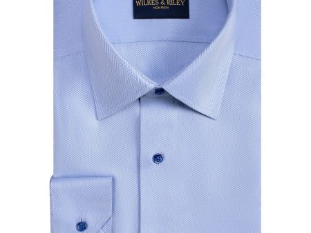 Classic Fit Blue Spread Collar Non-Iron Herringbone Dress Shirt Online now