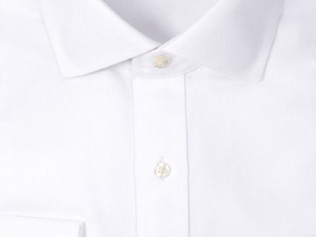 Classic Fit White English Spread Collar French Cuff Supima® Cotton Non-Iron Basketweave Dress Shirt (B T) For Discount