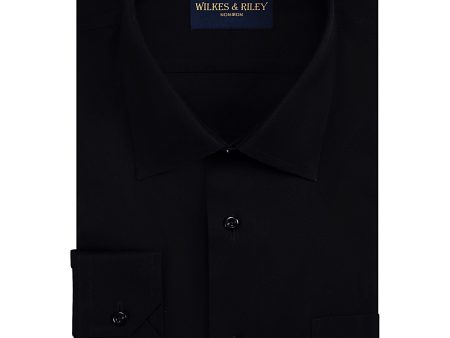 Classic Fit Black Spread Collar Non-Iron Dress Shirt For Cheap