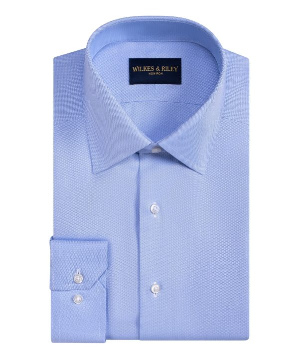 Classic Fit Blue Spread Collar Non-Iron Queens Oxford Dress Shirt Hot on Sale