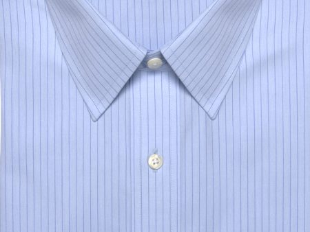 Classic Fit Blue Stripe Point Collar Supima® Cotton Non-Iron Broadcloth Dress Shirt Hot on Sale