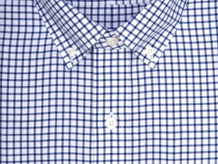 Tailored Fit Dark BLue Twill Check Button-Down Collar Supima® Cotton Non-Iron Sport Shirt (B T) Supply