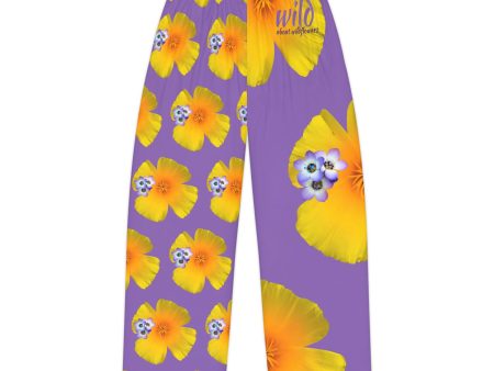 Wild Women s Pajama Pants - California Poppy and Bird s Eye Gilia - Mismatch Purple on Sale