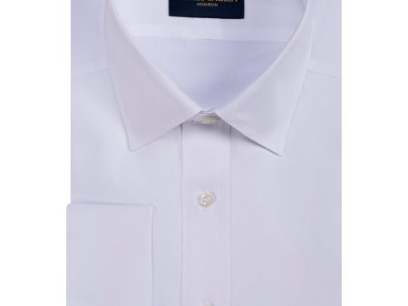 Tailored Fit White Spread Collar French Cuff Non-Iron Pinpoint Oxford Dress Shirt For Discount