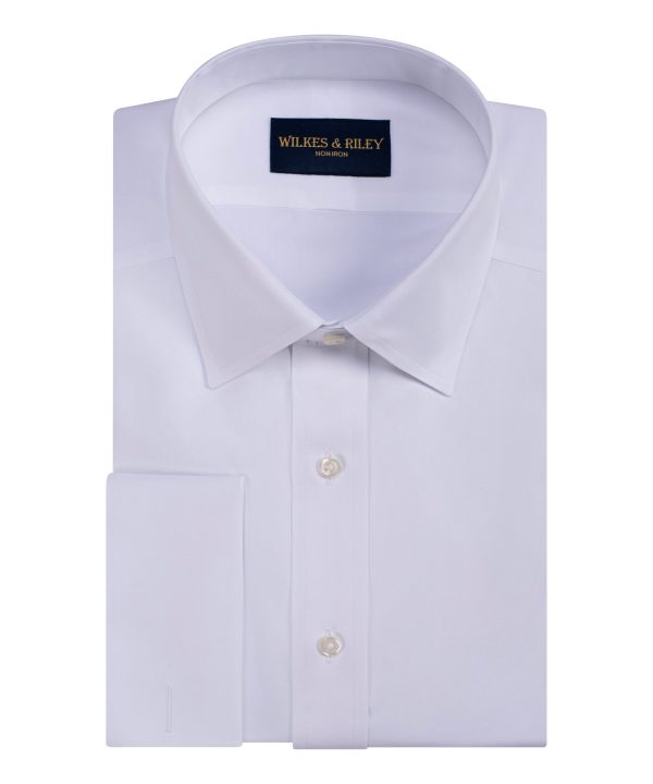 Tailored Fit White Spread Collar French Cuff Non-Iron Pinpoint Oxford Dress Shirt For Discount