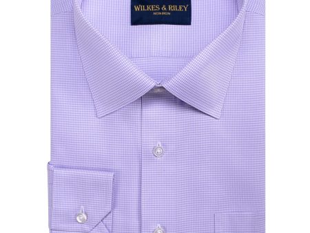 Classic Fit Blue Houndstooth Spread Collar Non-Iron Twill Dress Shirt For Cheap