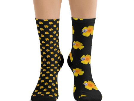 California Poppies and Bird s Eye Gilia Mismatched Eco-friendly Socks on Sale