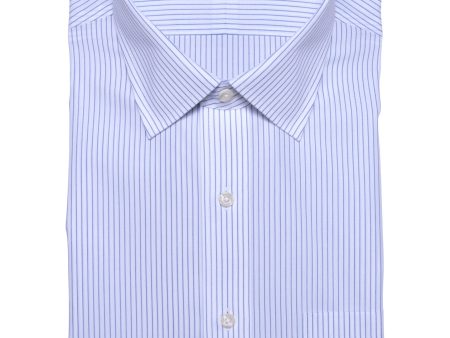 Tailored Fit White Ground Blue Stripe Spread Collar  Supima® Cotton Non-Iron Broadcloth Online Hot Sale