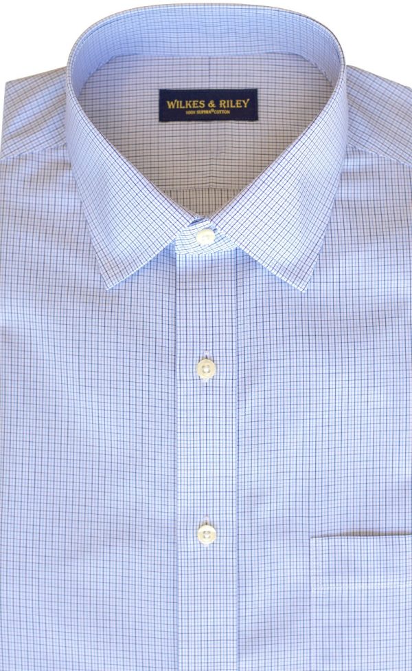 Classic Fit Blue   Navy Microcheck Spread Collar  Supima® Cotton Non-Iron Broadcloth Dress Shirt (B T) For Cheap