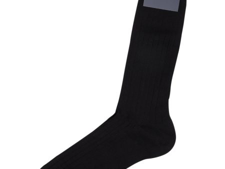 Black Ribbed Cotton Lisle “Filo Di Scozia” - Mid Calf For Cheap