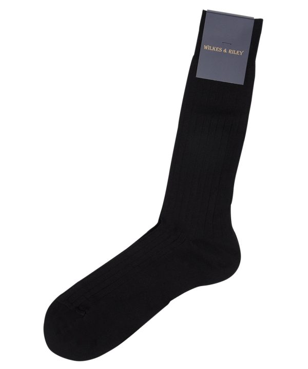 Black Ribbed Cotton Lisle “Filo Di Scozia” - Mid Calf For Cheap