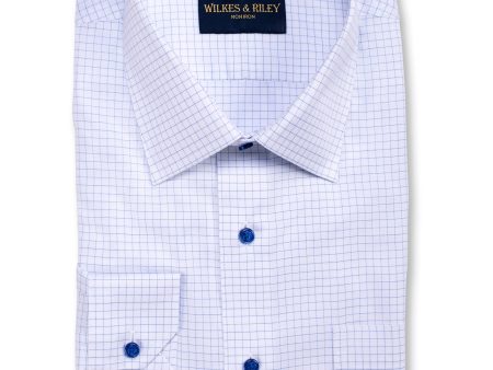 Classic Fit Blue Twill Check Spread Collar Non-Iron Dress Shirt Online Hot Sale