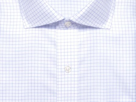 Classic Fit Blue Check English Spread Collar Supima® Cotton Non-Iron Twill Dress Shirt Online Sale