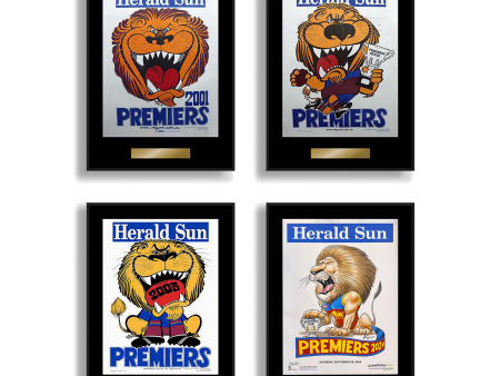 4 x DELUXE BRISBANE LIONS OFFICIAL HERALD SUN 2001, 2002, 2003 & 2024 FRAMED POSTER (Black Edition) Online now